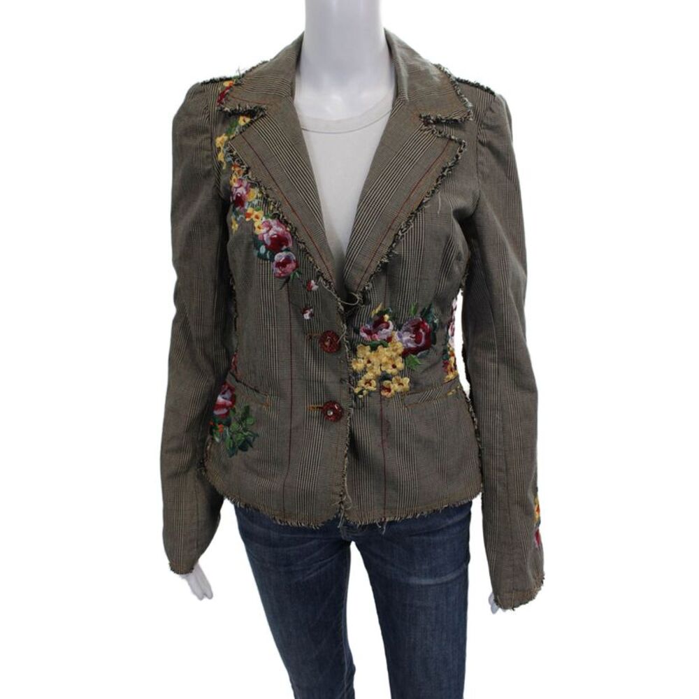 3J Workshop Womens Cotton Plaid Button Long Sleeve Blazer Multicolor Size S